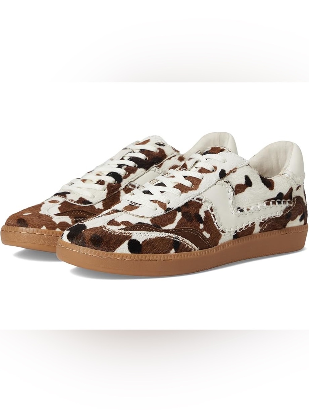 Dolce Vita Brown & White Cowhide-Effect Lace-Up Sneakers